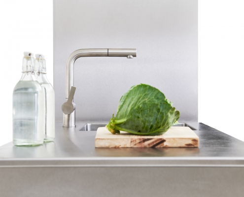 Cucina Acciaio Piano DettaglioAlta